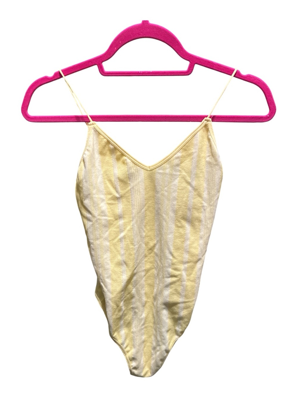 Colsie Yellow and Cream Striped V-Neck Bodysuit